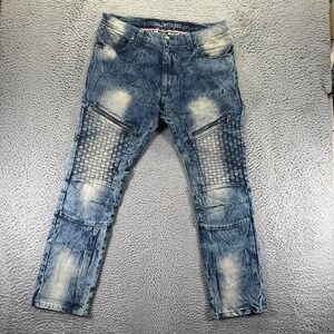 Imperious Jeans Mens 36x32 Blue Cotton Denim Straight Leg Slim Fit Biker Faded